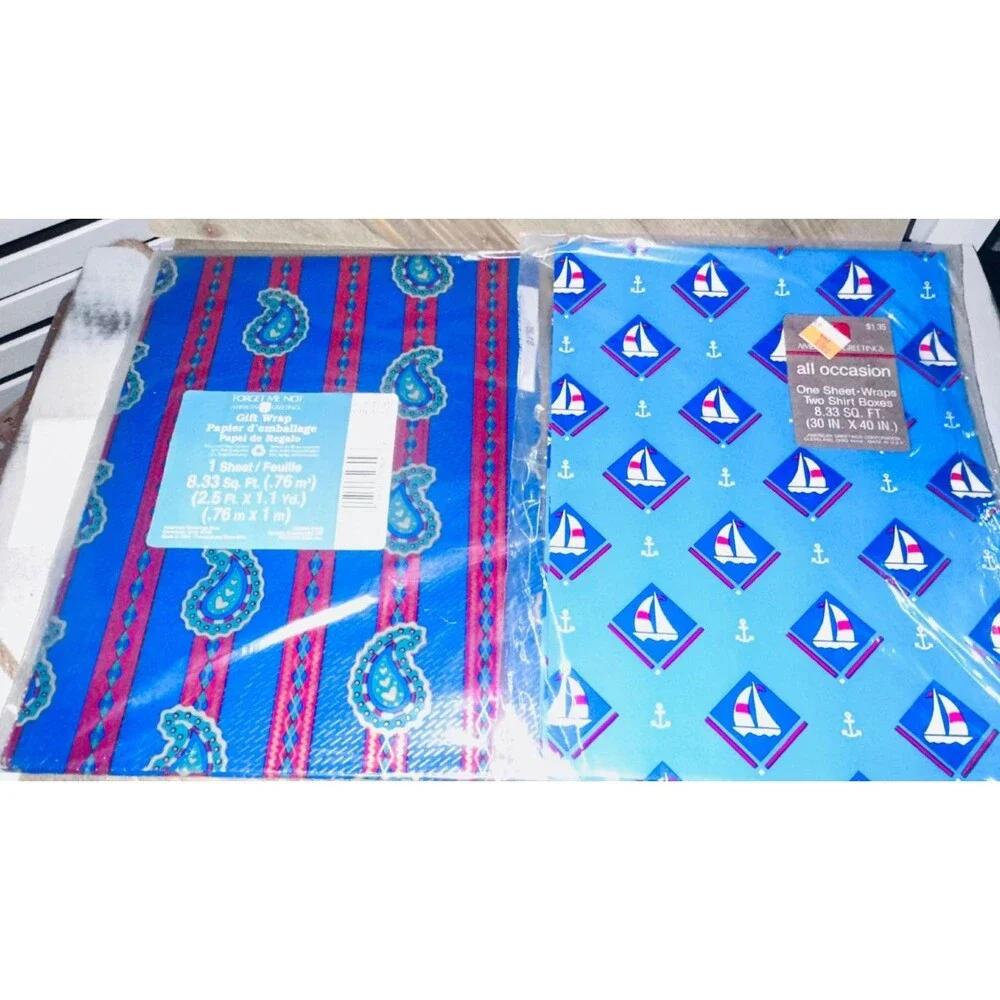 Vtg Gift Wrap Wrapping Paper Lot 12 Sheets All Occasion Forget Me Not